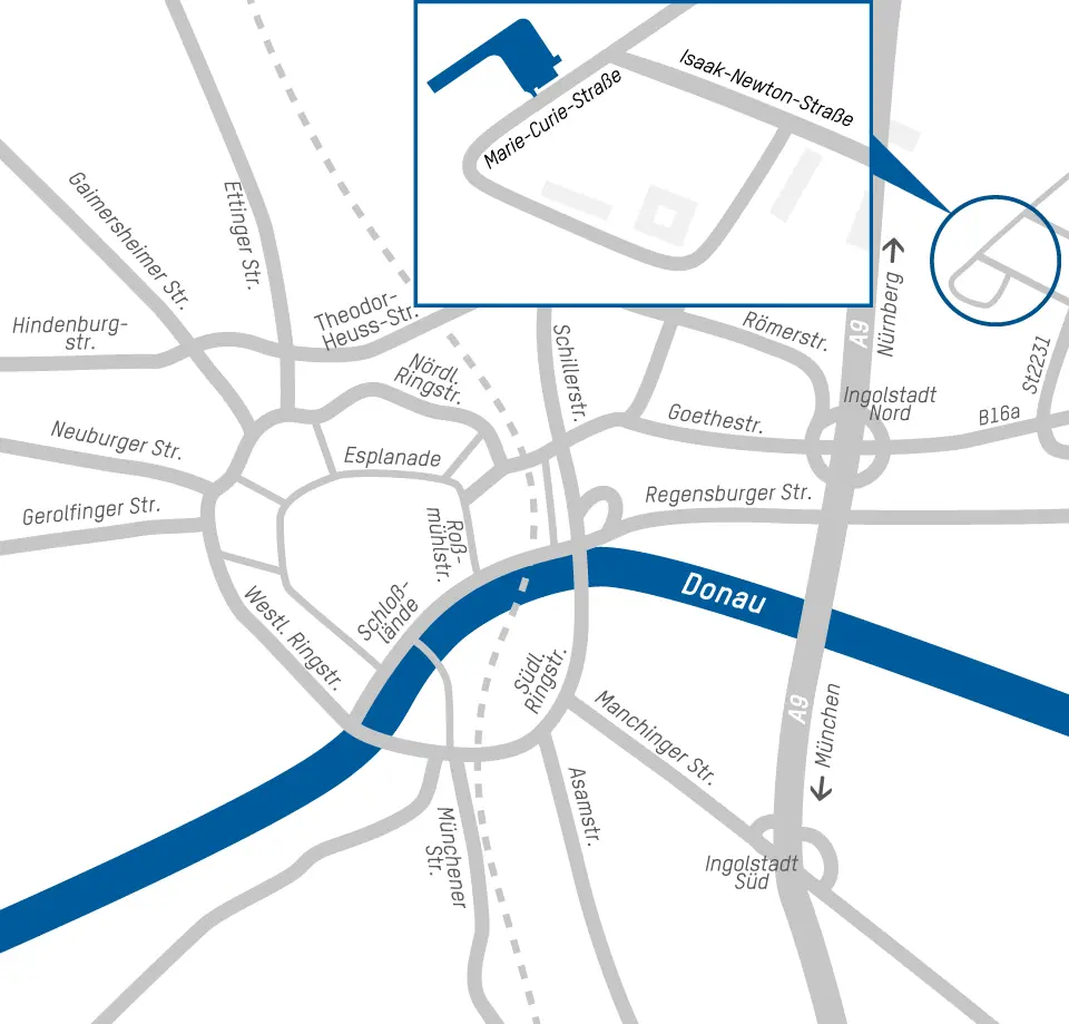 Directions to the outdoor area in Marie-Curie-Straße in Ingolstadt