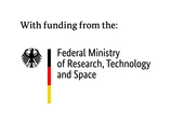 Illustration of the logo of the Federal Ministry of Research, Technology and Space with the federal eagle on the left, a vertical line in black, red and gold and the name of the federal ministry on the right